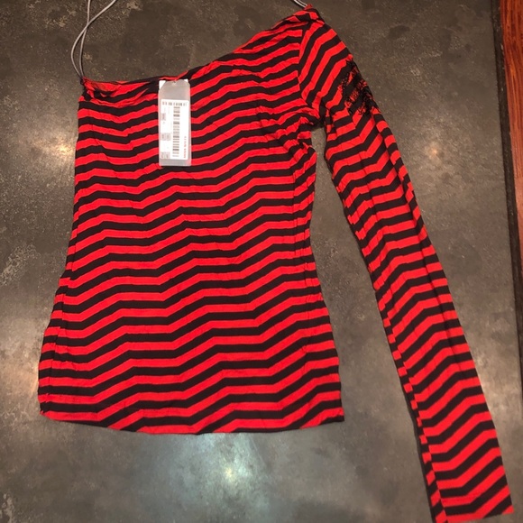 Miss Sixty Tops - NWT one sleeve Miss Sixty red striped top - size M